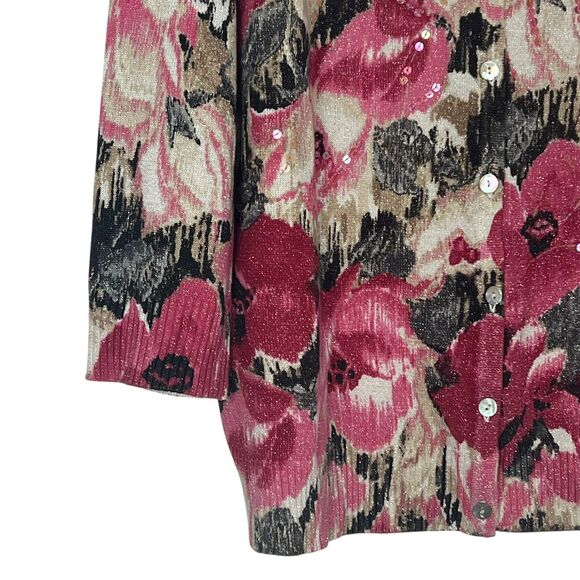 Alfred Dunner Women Floral Sequin Cardigan Sweater XL Multicolo Metallic Sparkle - Picture 10 of 11
